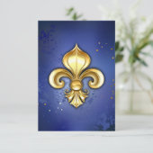 Carte D'accompagnement Fleur de Lis dorée sur fond bleu (Debout devant)