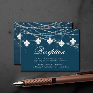 Carte D'accompagnement Fleur de Lis Lumières Bleu Marine   Réception Rust