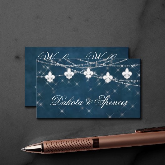 Carte D'accompagnement Fleur de Lis Marine Bleu | Puits rustiques