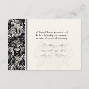 Carte D'accompagnement Fleur de Lys Damassé - Carton d'invitation noir po