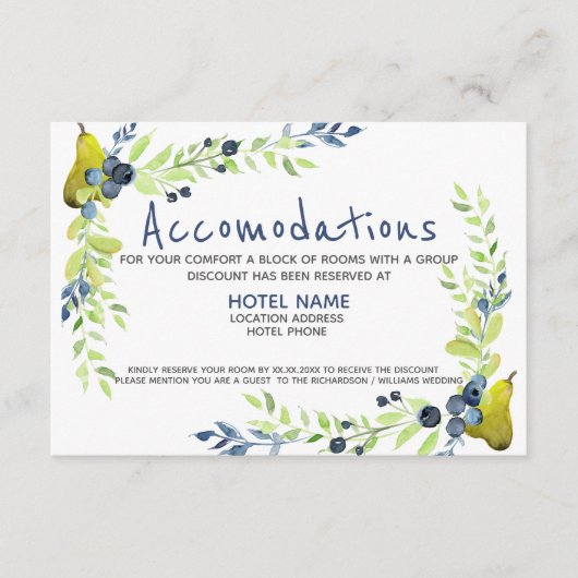 Carte D'accompagnement Fleur d'eau pays bleu myrtille Eté Poire (Devant)