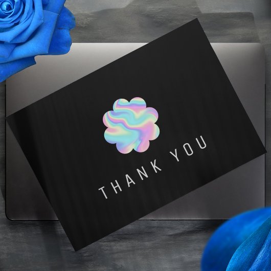 Carte D'accompagnement Fleur holographique remerciement simple élégant