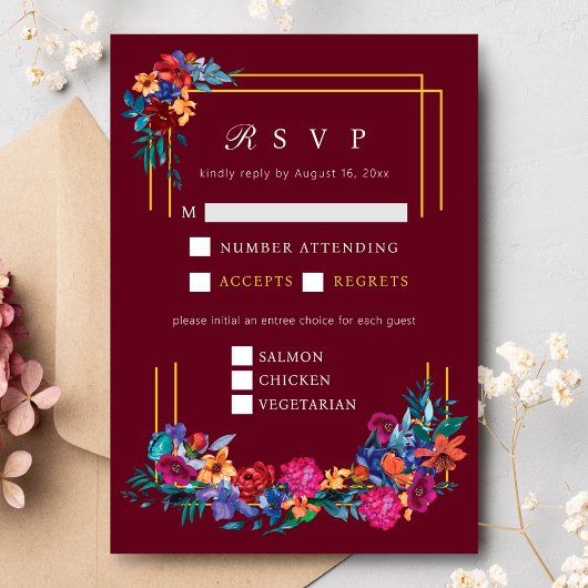 Carte D'accompagnement Fleur mexicaine Mariage Bourgogne RSVP