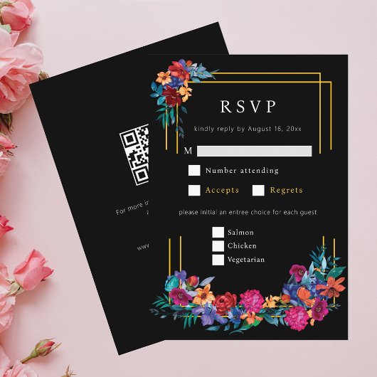 Carte D'accompagnement Fleur mexicaine Mariage noir RSVP