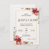 Carte D'accompagnement Fleur rouge foncé Mariage| invatation de feuille d (Devant / Derrière)