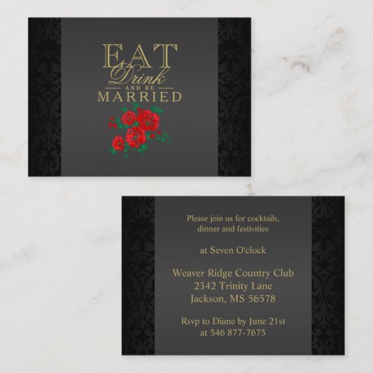 Carte D'accompagnement Fleur Rouge Mange, Bois & Etre Marié - Réception (Devant / Derrière)