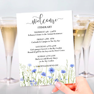 Carte D'accompagnement Fleur sauvage bleu Mariage Week-end Itinéraire Bie