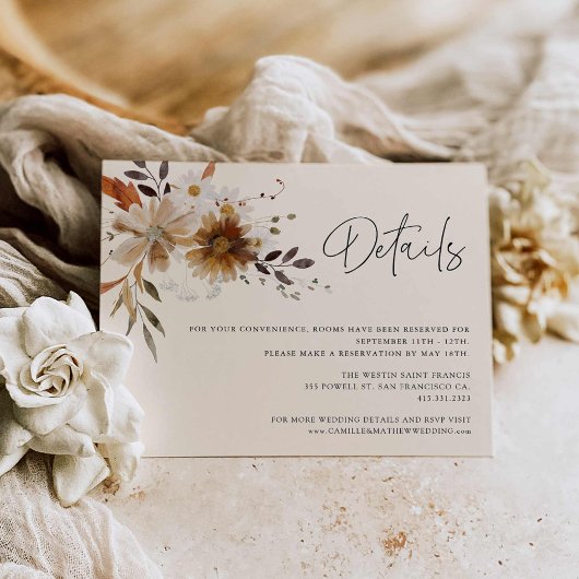 Carte D'accompagnement Fleur sauvage Bohemian Mariage Details Card