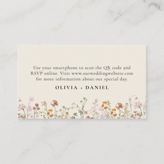 Carte D'accompagnement Fleur sauvage Boho Crème RSVP QR Code Mariage (Dos)
