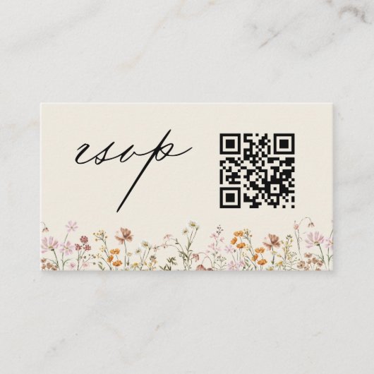 Carte D'accompagnement Fleur sauvage Boho Crème RSVP QR Code Mariage (Devant)
