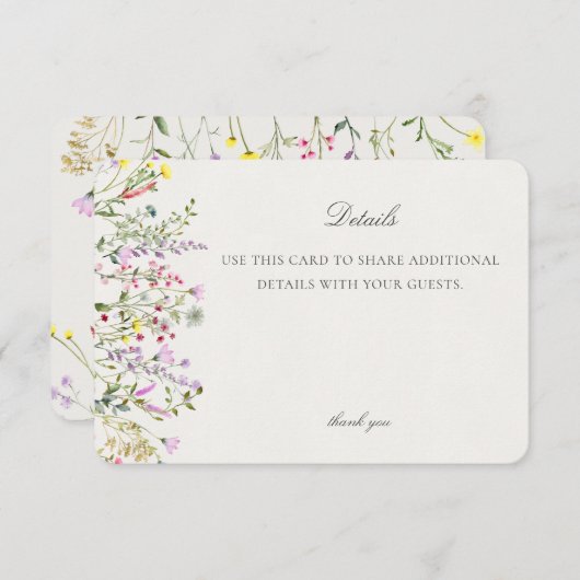 Carte D'accompagnement Fleur sauvage Boho Floral Détails de l'événement I (Devant / Derrière)