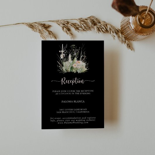 Carte D'accompagnement Fleur sauvage Boho verdoyant Noir Mariage Réceptio