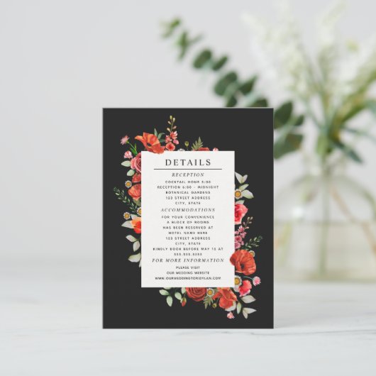 Carte D'accompagnement Fleur sauvage Botanique Poppy Dark Mariage Détails (Debout devant)