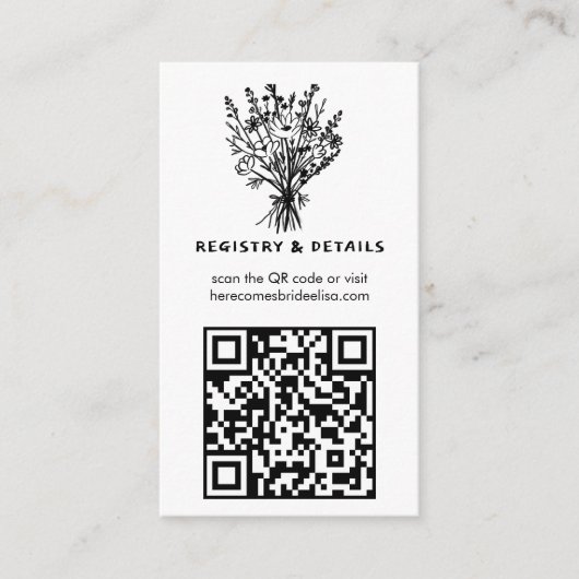 Carte D'accompagnement Fleur sauvage Bouquet Whimsical QR Code Gras Marié (Devant)