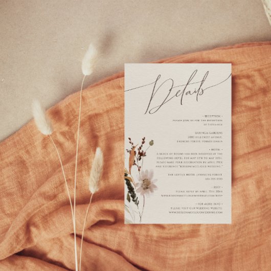 Carte D'accompagnement Fleur sauvage d'automne Boho | Détails beige