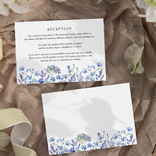 Carte D'accompagnement Fleur sauvage de réception de mariage Périwinkle F