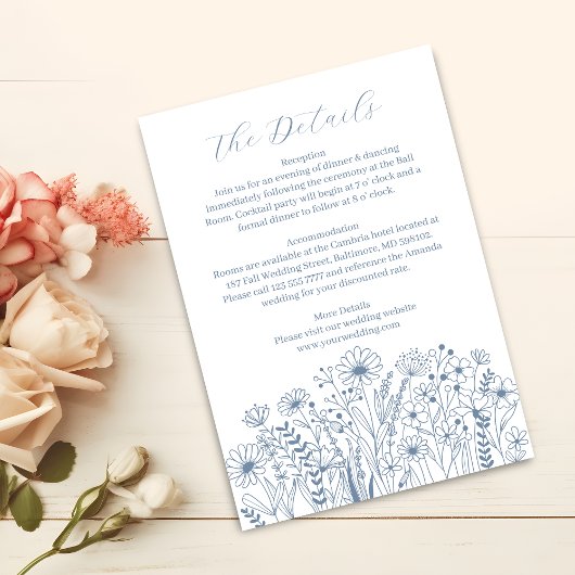 Carte D'accompagnement Fleur sauvage Dusty Blue Boho Détails du Mariage