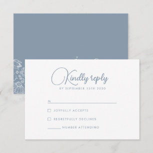 Carte D'accompagnement Fleur sauvage Floral Dusty Bleu Mariage blanc RSVP
