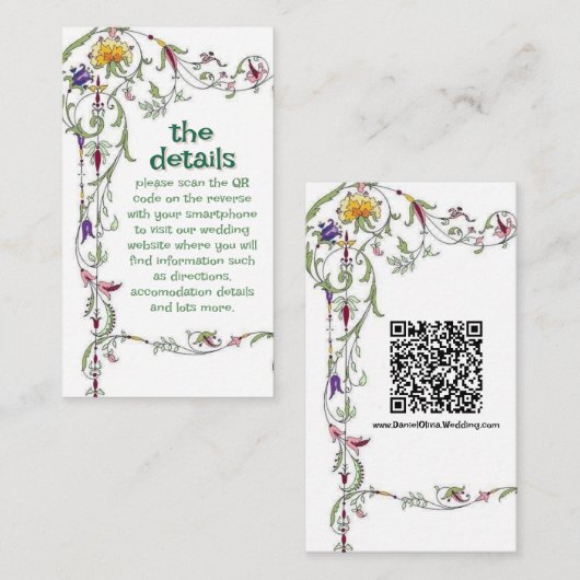 Carte D'accompagnement Fleur sauvage Mariage Rustique Pays Fleurs sauvage (Devant / Derrière)