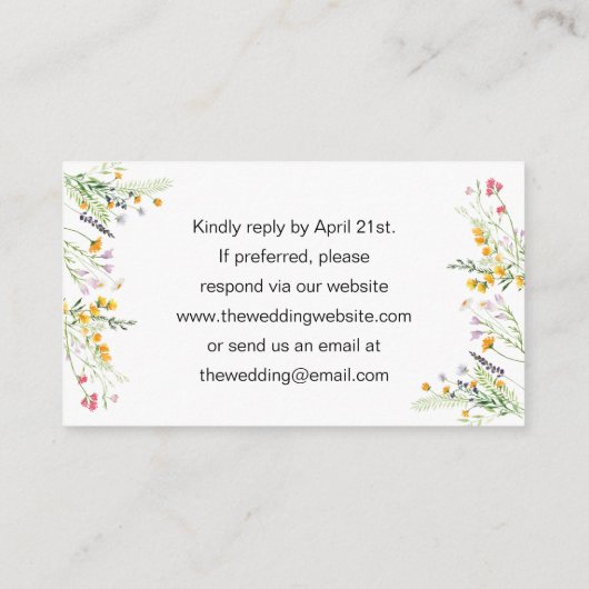 Carte D'accompagnement Fleur sauvage Mariage Site web insérer QR CODE (Dos)