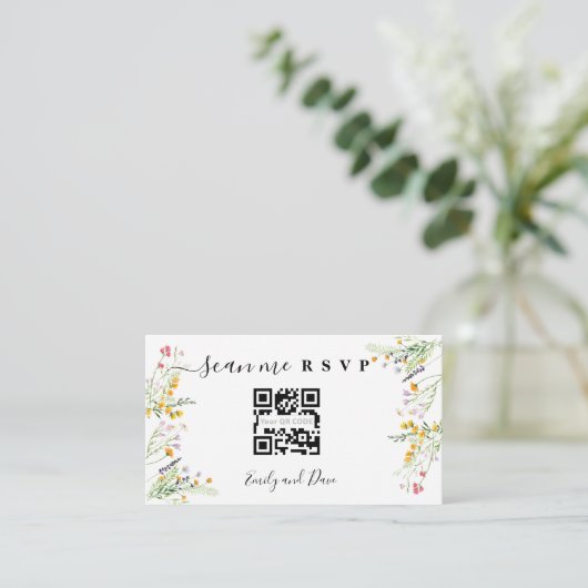 Carte D'accompagnement Fleur sauvage Mariage Site web insérer QR CODE (Debout devant)