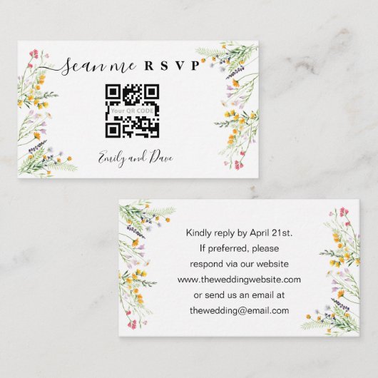 Carte D'accompagnement Fleur sauvage Mariage Site web insérer QR CODE (Devant / Derrière)