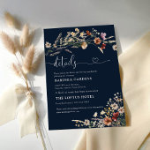 Carte D'accompagnement Fleur sauvage Navy Blue Tiny Détails du Mariage