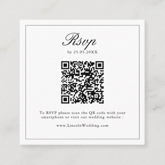 Carte D'accompagnement Fleur sauvage noir blanc Crest Mariage QR Code RSV (Devant)