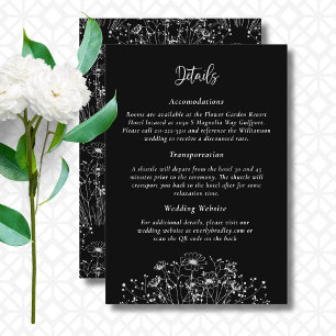Carte D'accompagnement Fleur sauvage noir blanc QR Code Détails Mariage