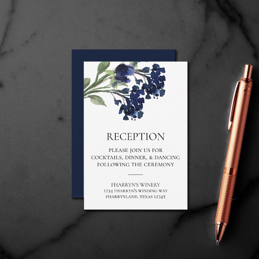 Carte D'accompagnement Fleur sauvage | Réception Classique Bleue Bohème F