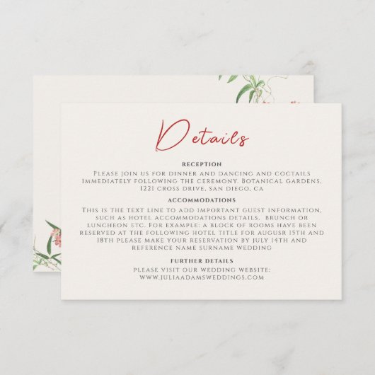 Carte D'accompagnement Fleur sauvage rose Rose Spring Garland Mariage (Devant / Derrière)