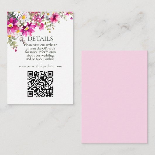 Carte D'accompagnement Fleur sauvage rose vif QR Code Détails du Mariage (Devant / Derrière)