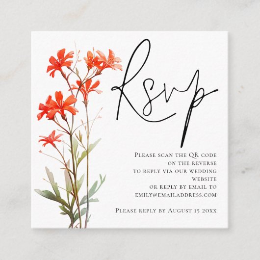 Carte D'accompagnement Fleur sauvage rouge Script QR Code Mariage RSVP (Devant)