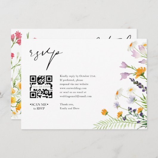 Carte D'accompagnement Fleur sauvage RSVP Mariage QR CODE Détails sur le  (Devant / Derrière)