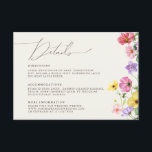 Carte D'accompagnement Fleur sauvage Rustic Chic Floral Boho Détails du M<br><div class="desc">Célébrez votre histoire d'amour avec cette élégante carte de détails floraux mariage qui présente une charmante aquarelle de fleurs sauvages et un script de calligraphie moderne. Parfait pour un mariage de jardin, une cérémonie en plein air ou une célébration boho rustique, ce design mêle des éléments floral fantaisistes à une...</div>
