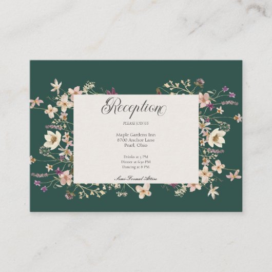 Carte D'accompagnement Fleur sauvage Rustique Frame Emerald Réception ver (Devant)