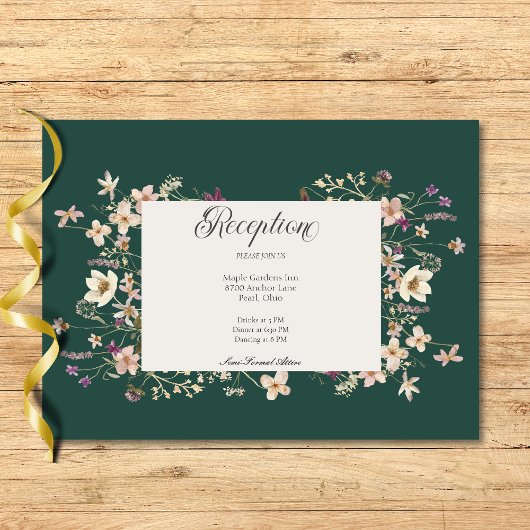 Carte D'accompagnement Fleur sauvage Rustique Frame Emerald Réception ver