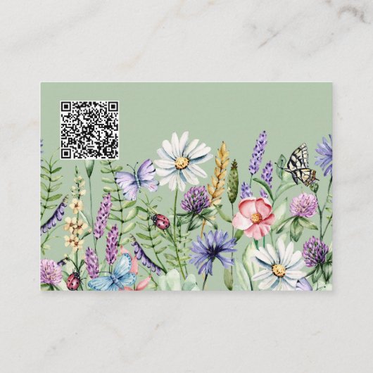 Carte D'accompagnement Fleur sauvage Sage Green Mariage QR Code Toutes le (Dos)