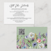 Carte D'accompagnement Fleur sauvage Sage Green Mariage QR Code Toutes le (Devant / Derrière)