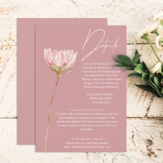 Carte D'accompagnement Fleur sauvage simple Boho Dusty Rose Détails du Ma