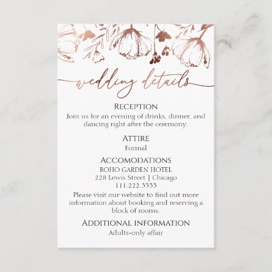 Carte D'accompagnement Fleur sauvage Spring Wedding Détails | RSVP | Code (Devant)
