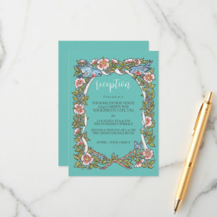Carte D'accompagnement Fleur sauvage turquoise Bird Rose Frontière Récept
