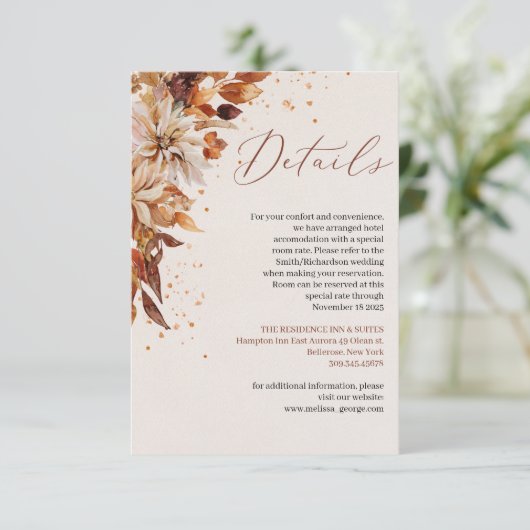 Carte D'accompagnement Fleurs automnales et automnales et détails mariage (Debout devant)