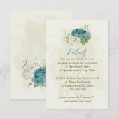 Carte D'accompagnement fleurs blanches bleues vert détails mariage (Devant / Derrière)