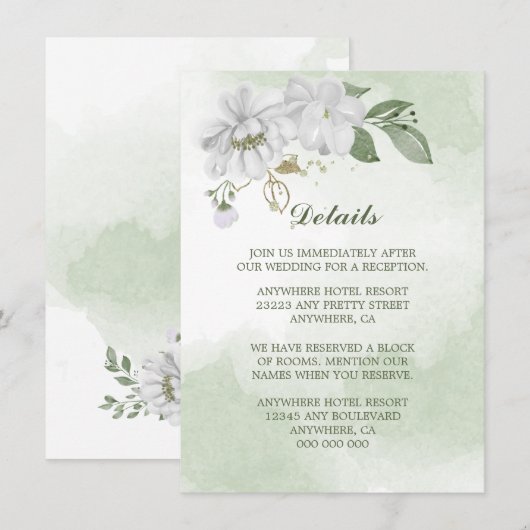Carte D'accompagnement fleurs blanches détails verts (Devant / Derrière)