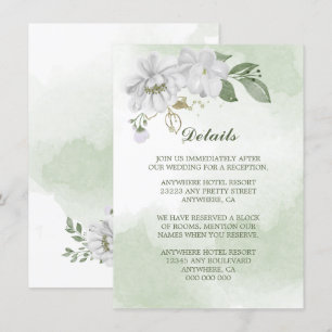 Carte D'accompagnement fleurs blanches détails verts