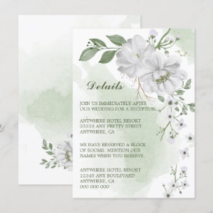 Carte D'accompagnement fleurs blanches détails verts
