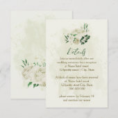 Carte D'accompagnement Fleurs blanches d'ivoire vert détails mariage (Devant / Derrière)