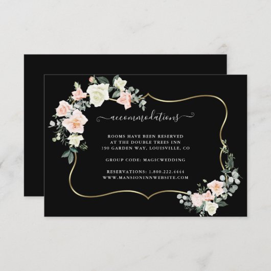 Carte D'accompagnement Fleurs blanches Dorées Mariage (Devant / Derrière)