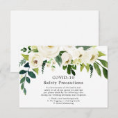 Carte D'accompagnement Fleurs Blanches Élégant Mariage Sécurité COVID-19 (Devant / Derrière)